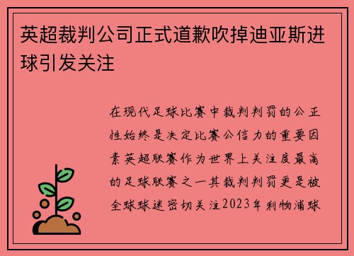 英超裁判公司正式道歉吹掉迪亚斯进球引发关注